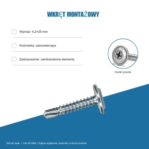 Wkręt montażowy Info-GLOBAL MB 4,2×25 mm, ocynk bez lakieru, 500 szt. Wkręt montażowy Info-GLOBAL MB 4,2×25 mm, ocynk bez lakieru, 500 szt.